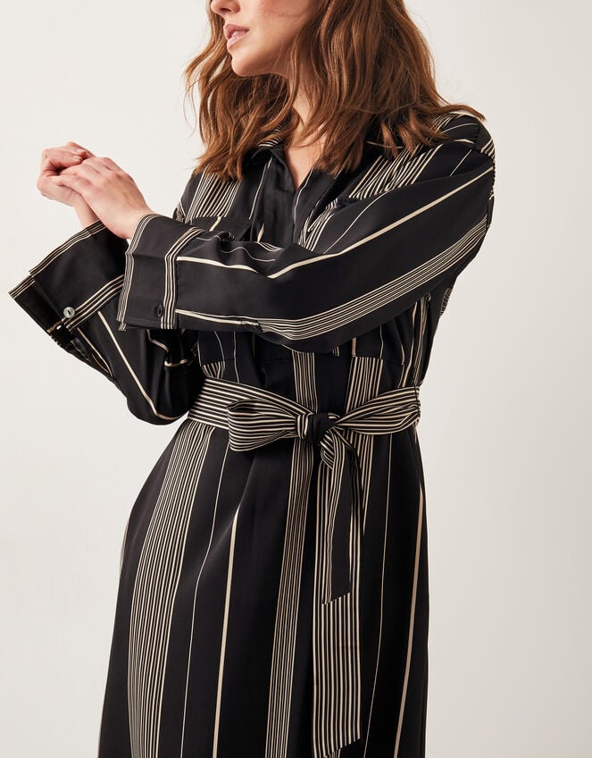 Andi Stripe Midi Shirt Dress, Black (BLACK), large