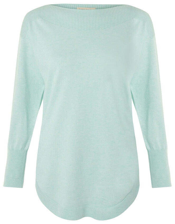 Slash Neck Knit Jumper, Green (MINT), large