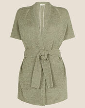 Tape Belted Midi Cardigan, Green (KHAKI), large