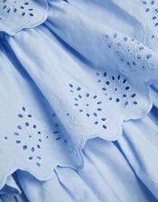 Sleeveless Broderie Tiered Dress, Blue (BLUE), large