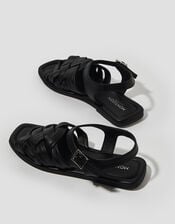 Pip Woven Leather Sandals, Black (BLACK), large