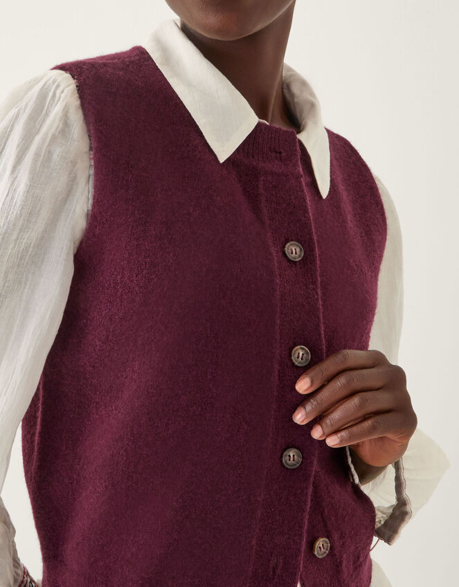 Brooke Button Knitted Vest, Red (BURGUNDY), large
