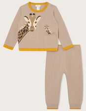 Newborn Giraffe Knitted Set, Camel (OATMEAL), large