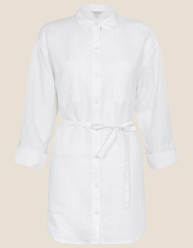 Herringbone Shirt in Linen Blend, White (WHITE), large