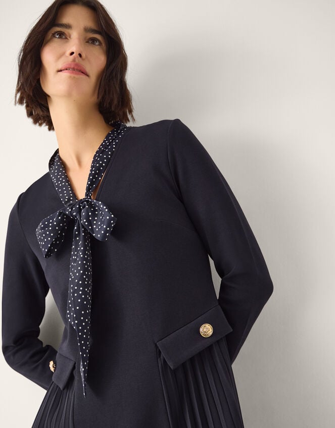Jessie Jersey Pleat Midi Dress & Scarf, Blue (NAVY), large