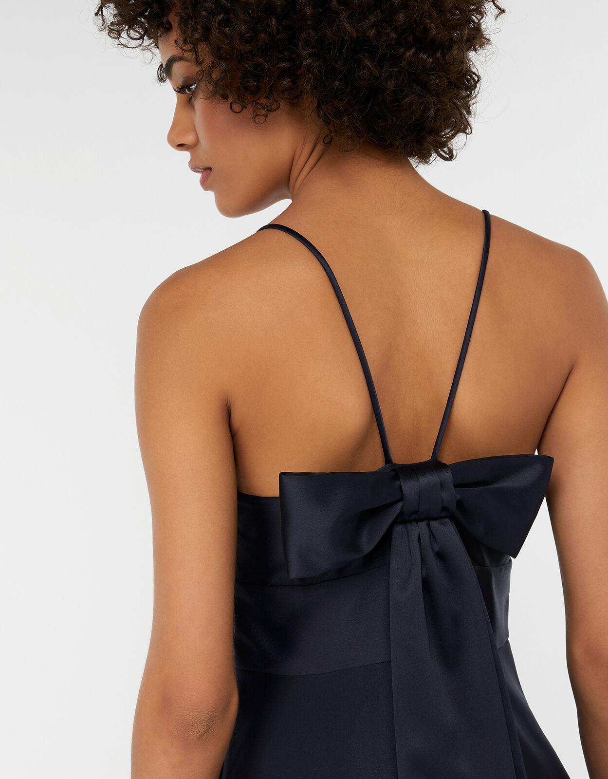 Abbey Satin Bow Midi Dress Blue
