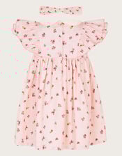 Baby Floral Stripe Dress and Headband Set, Ivory (IVORY), large