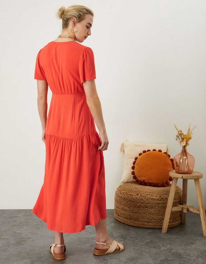 Orla Wrap Midi Dress in LENZING™ ECOVERO™ , Orange (ORANGE), large