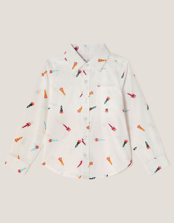 Rocket Print Shirt, White (WHITE), large