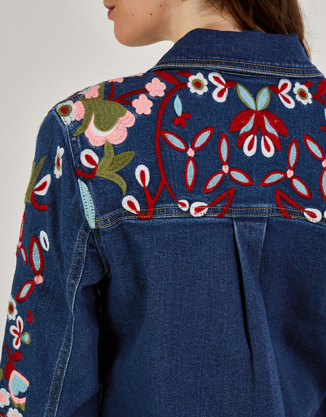 Mindy Embroidered Longline Denim Jacket, Blue (DENIM BLUE), large