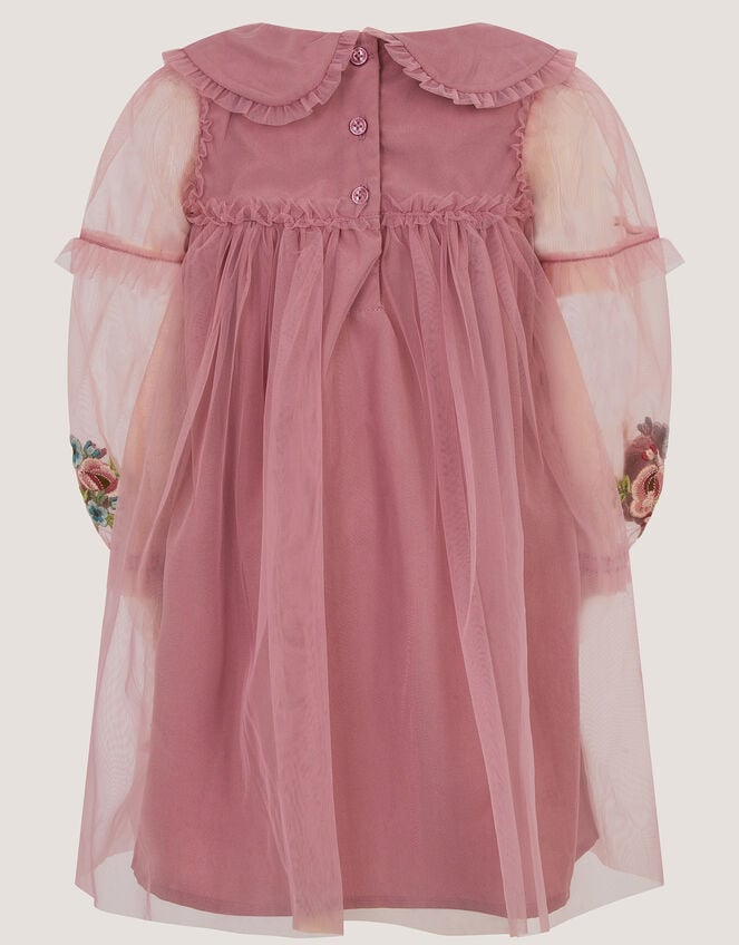 Baby Floral Embroidered Mesh Dress, Pink (PINK), large