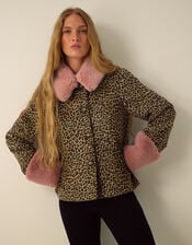 Monsoon x Queens of Archive Camilla Short Faux Fur Leopard Print Coat​, Brown (BROWN), large