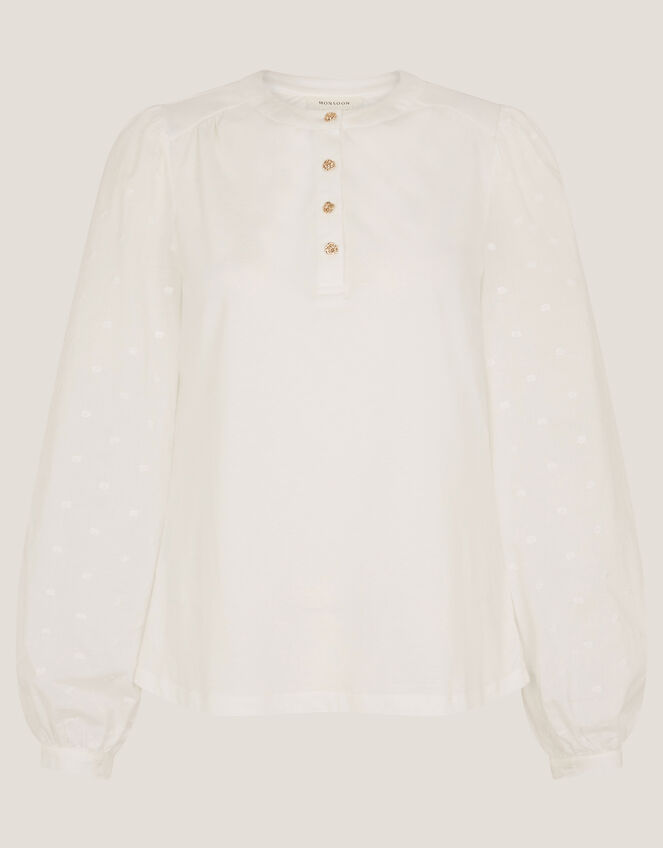 Flossy Embroidered Sleeve Top, Ivory (IVORY), large