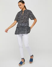 Natalie Printed Blouse in Sustainable Viscose, Blue (NAVY), large