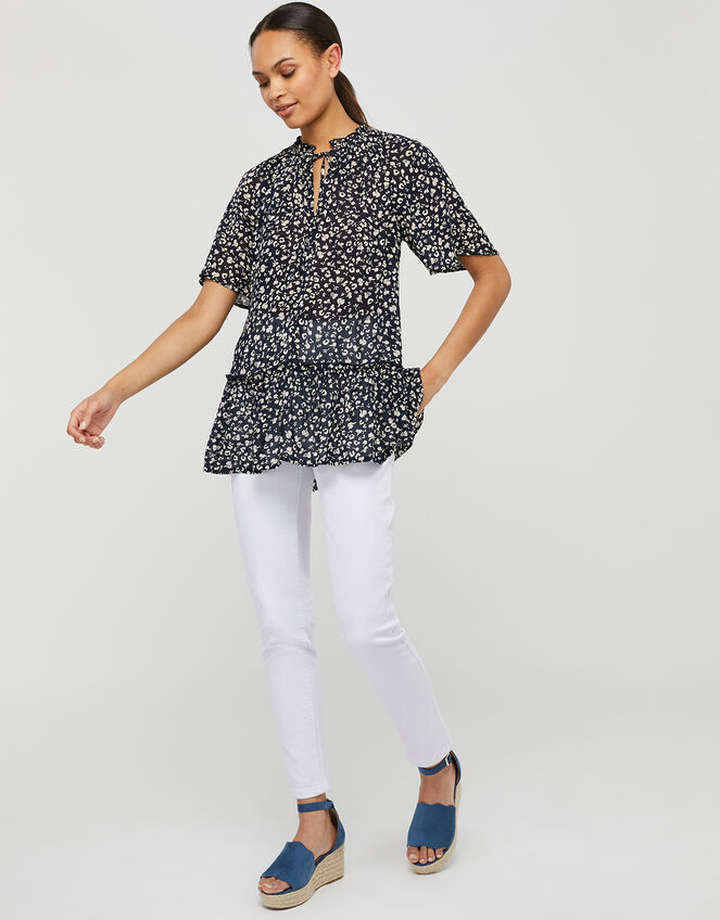Natalie Printed Blouse in Sustainable Viscose, Blue (NAVY), large