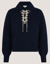 Terese Tie Collared Jumper, Blue (NAVY), large