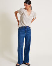 Shay Stripe Lace T-Shirt, Ivory (IVORY), large