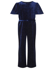 Shimmer Velvet Belted Jumpsuit, Blue (NAVY), large