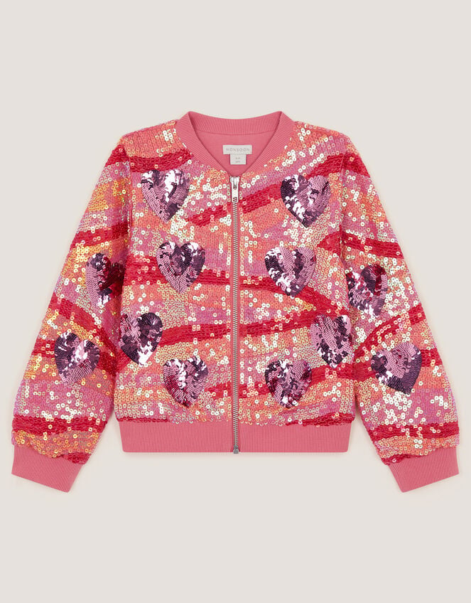 Sequin Heart Bomber Jacket, Pink (PINK), large