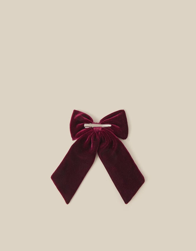Pearl Charm Velvet Bow Hair Clip, , large