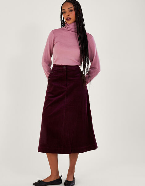 Cord Midi Skirt, Purple (PLUM), large
