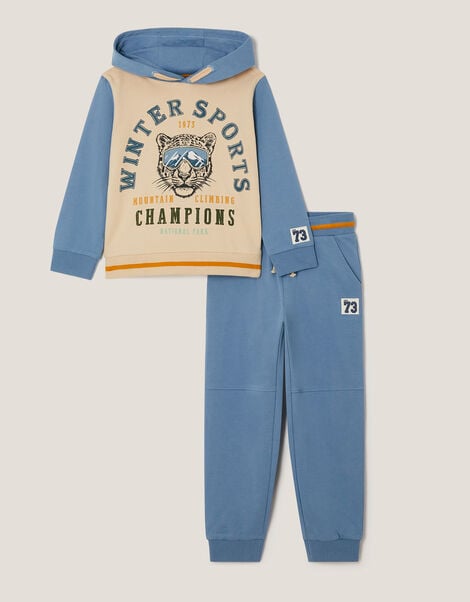 Winter Sports Graphic Hoodie & Joggers Set, Blue (BLUE), large