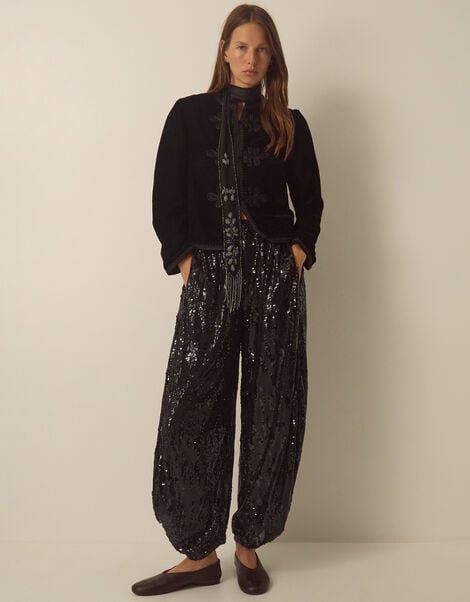 Selah Sequin Balloon Trousers, Black (BLACK), large