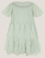 Baby Nessa Sparkle Collar Waterfall Dress, Green (SAGE), large