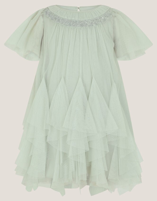 Baby Nessa Sparkle Collar Waterfall Dress, Green (SAGE), large