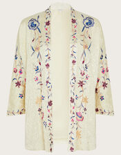 Embroidered Satin Jacquard Kimono , Ivory (IVORY), large