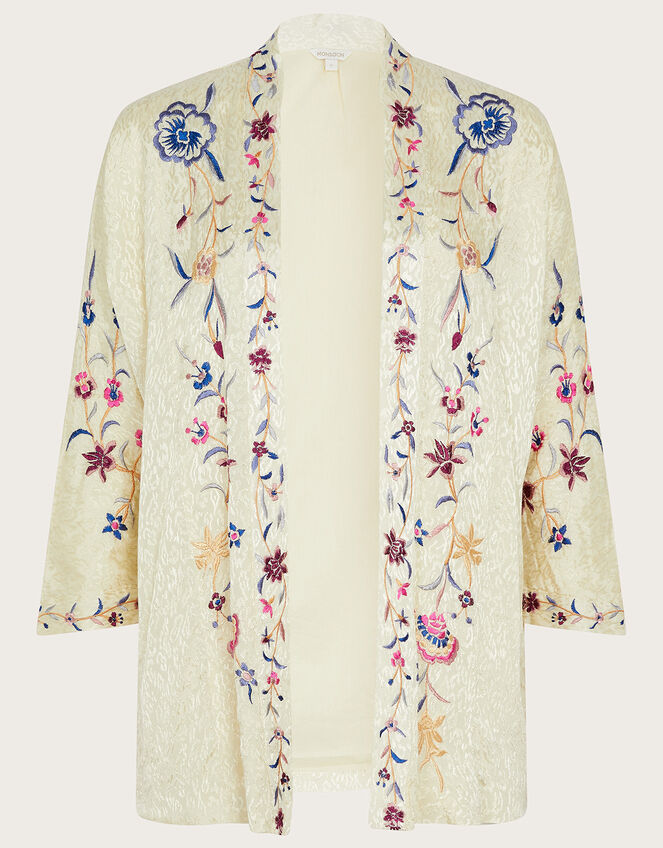 Embroidered Satin Jacquard Kimono , Ivory (IVORY), large
