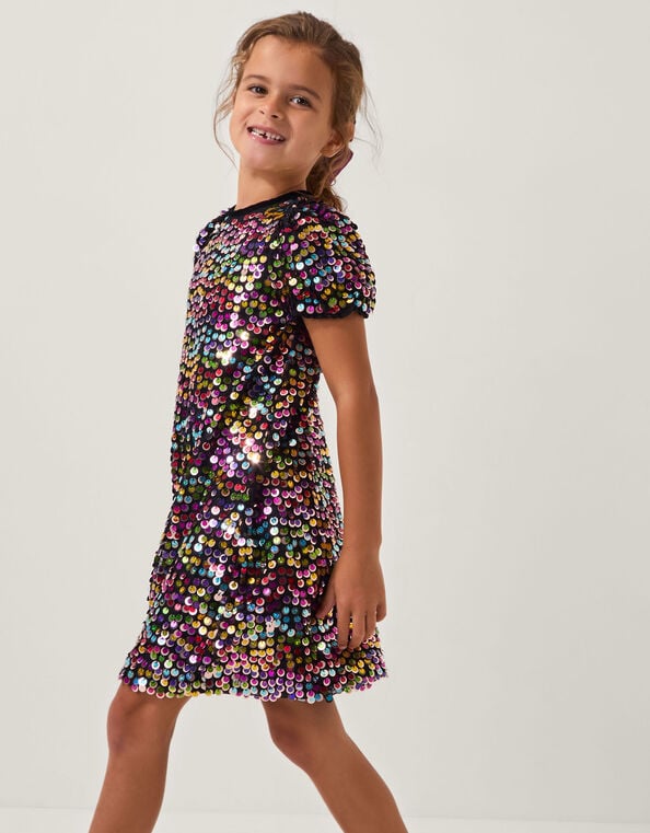 Rainbow Sequin Puff Sleeve Dress, Multi (MULTI), large