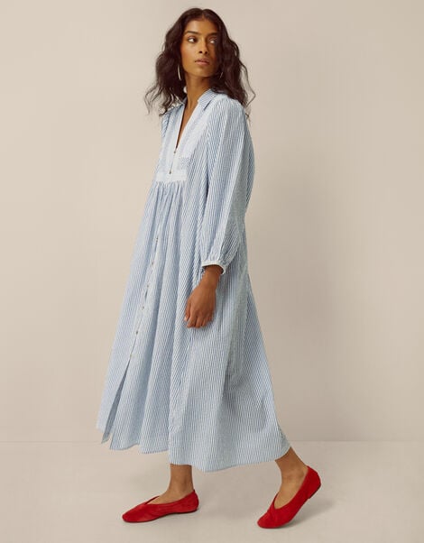 Callie Stripe Midi Shirt Dress, Blue (BLUE), large