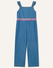 Denim Belted Jumpsuit, Blue (BLUE), large