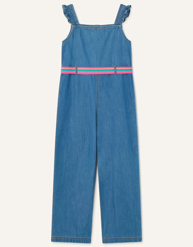 Denim Belted Jumpsuit, Blue (BLUE), large