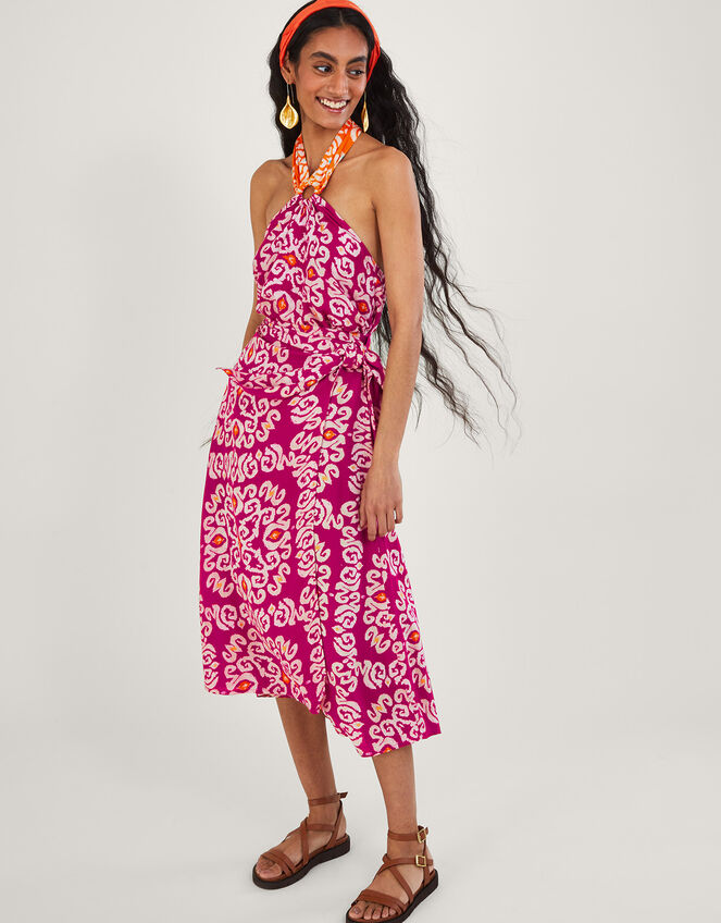 Bandhani Print Halter Ring Cami Top in LENZING™ ECOVERO™ , Pink (PINK), large