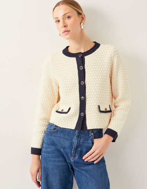 Nancy Smart Waffle Knit Cardigan, Ivory (IVORY), large