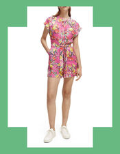 Scotch and Soda Print Linen Playsuit, Pink (PINK), large