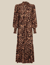Monsoon x Queens of Archive Pearl Tie Neck Leopard Print Maxi Dress​, Brown (BROWN), large