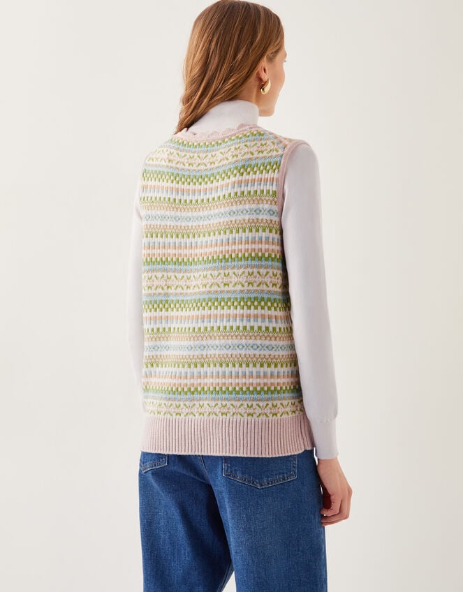Fawn Fair Isle Knitted Vest, Green (GREEN), large
