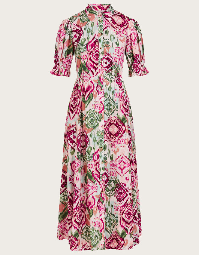 Ikat Print Shirt Midi Dress in LENZING™ ECOVERO™, Pink (PINK), large