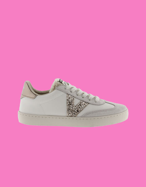 Victoria Berlin Faux Sheepskin Glitter Trainers, Silver (SILVER), large