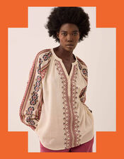 East Gabriette Floral Print Cotton Blouse, Ivory (IVORY), large