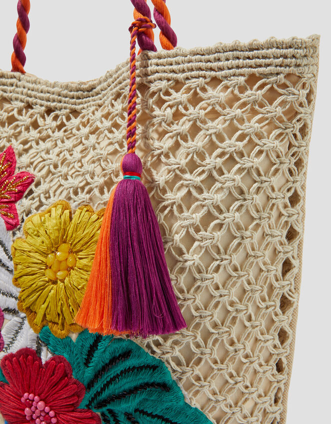 Zoe Embroidered Crochet Tote Bag, , large