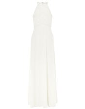 Madison Embroidered Halter Bridal Dress, Ivory (IVORY), large