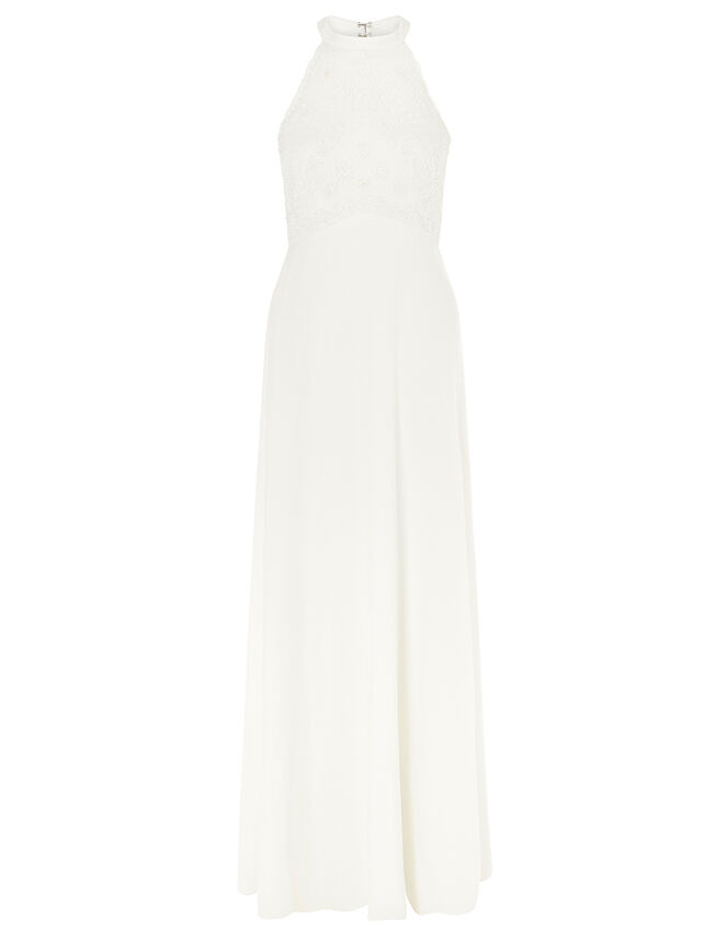 Madison Embroidered Halter Bridal Dress, Ivory (IVORY), large