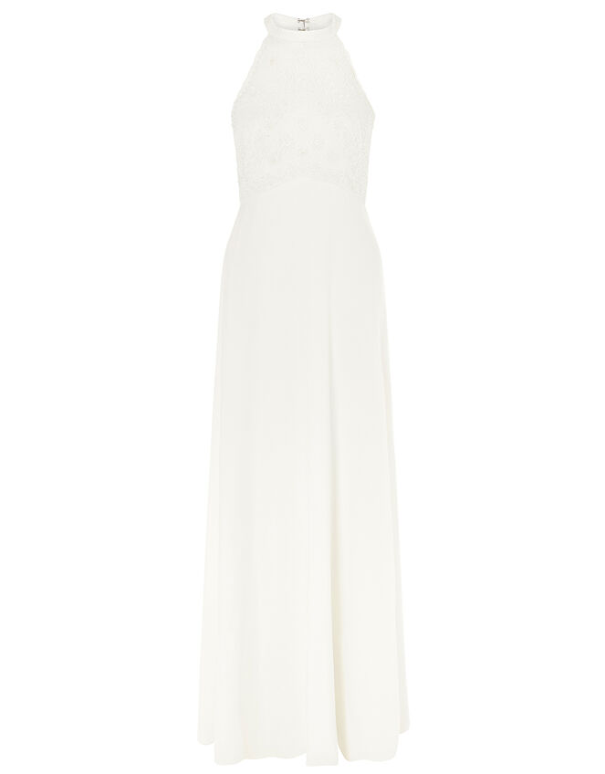 Madison Embroidered Halter Bridal Dress, Ivory (IVORY), large