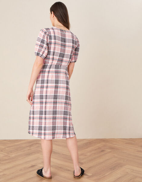Check Print Textured Midi Dress Natural, Natural (STONE), large