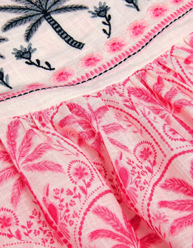 Palm Print Embroidered Playsuit, Pink (PINK), large