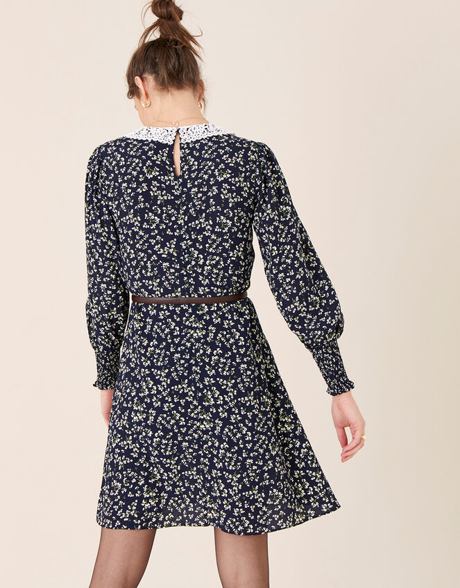 Lace Collar Floral Dress, Blue (NAVY), large